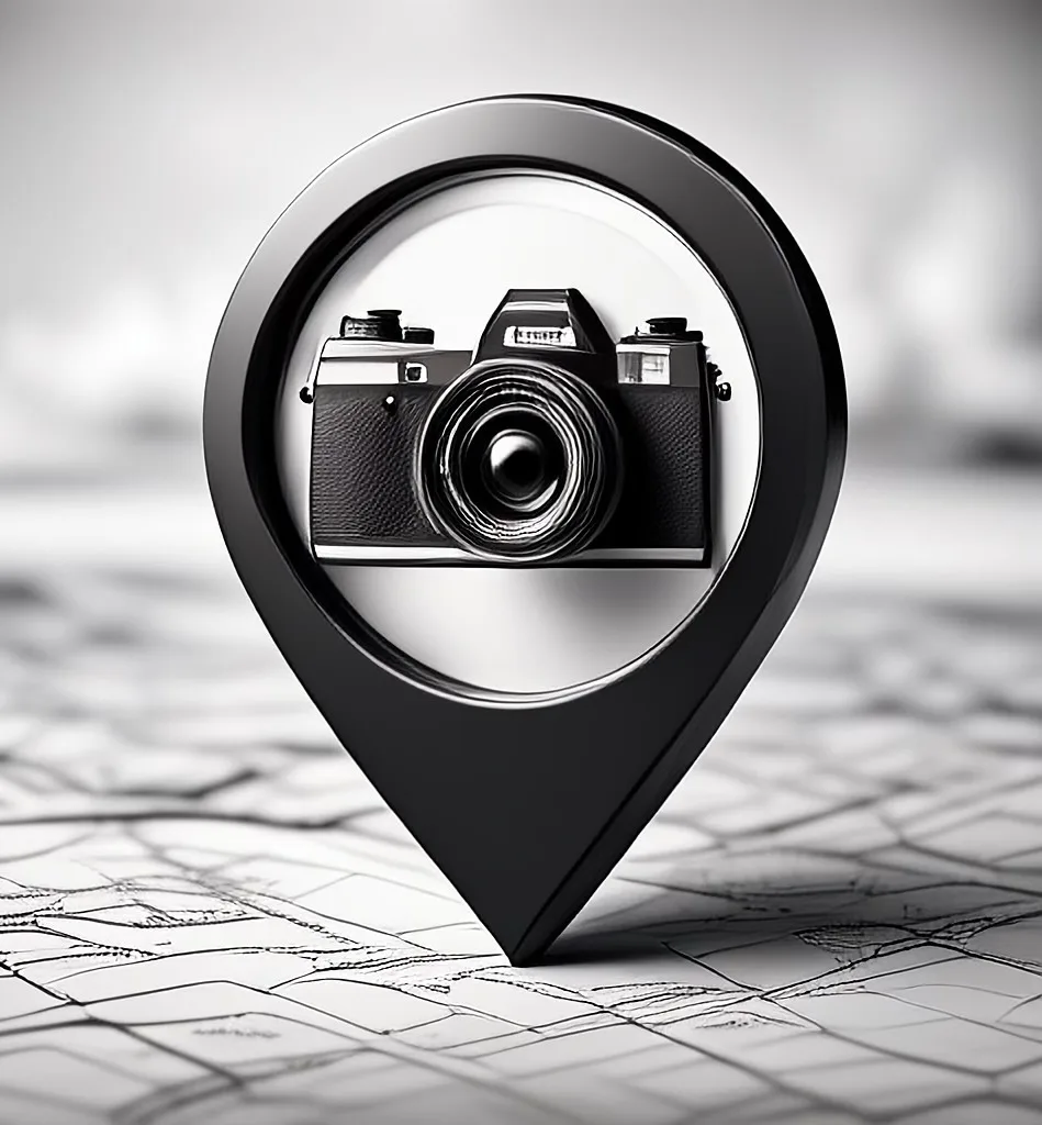 Lens Wonderings logo showing a camera inside a map pointer