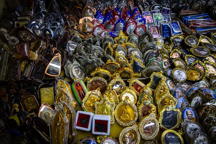 Close up of amulets in the market in Bangkok